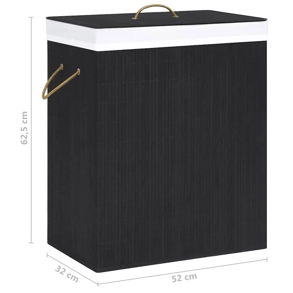Bamboo Laundry Basket for Bedroom Bathroom Living Space 2 Sections Black Removable Liner