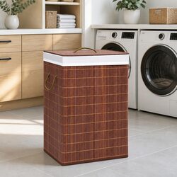 Bamboo Laundry Basket 72L with Removable Liner - Two Compartments