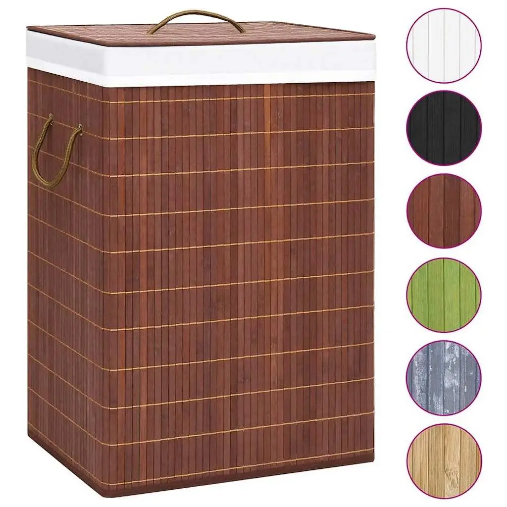 Bamboo Laundry Basket 2 Sections 72L Brown Foldable Hamper with Handles