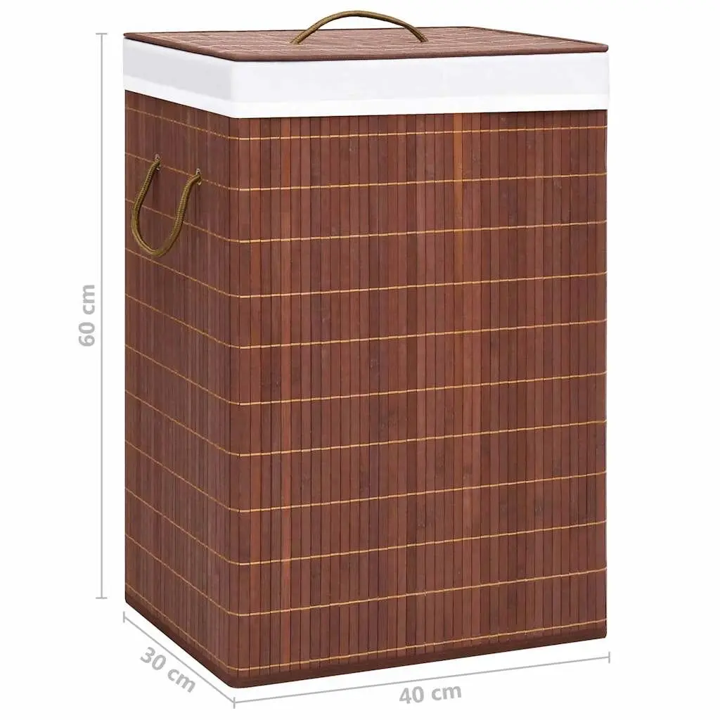 Bamboo Laundry Basket 2 Sections 72L Brown Foldable Hamper with Handles