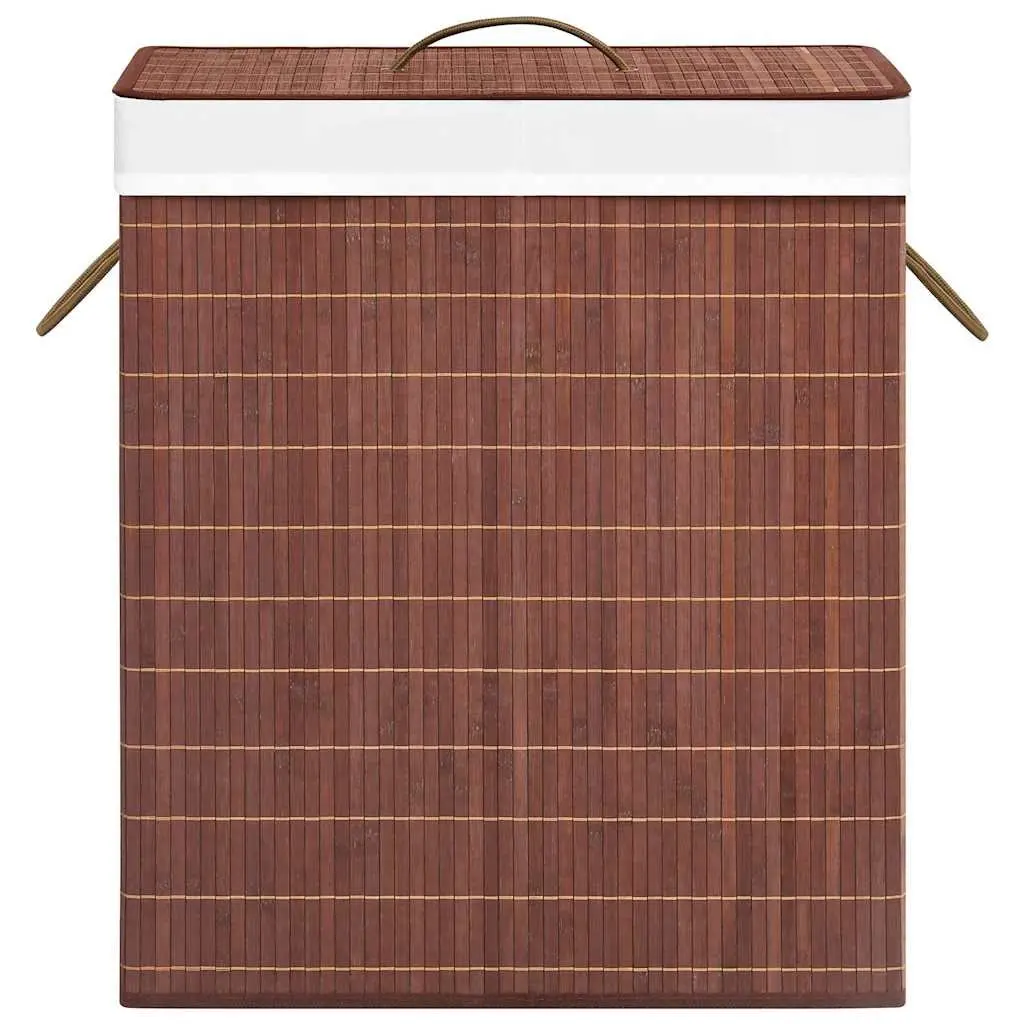 Bamboo Laundry Basket 2 Sections Brown Household Storage Organiser with Handles