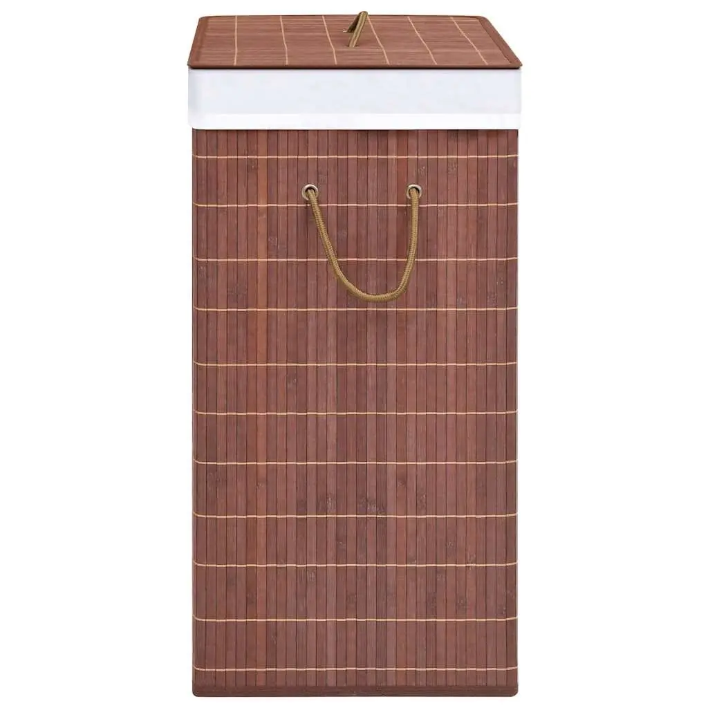 Bamboo Laundry Basket 2 Sections Brown Household Storage Organiser with Handles