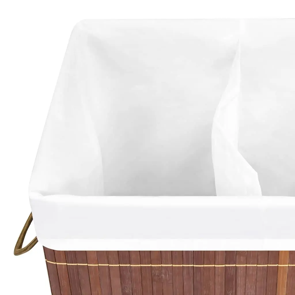 Bamboo Laundry Basket 2 Sections Brown Household Storage Organiser with Handles