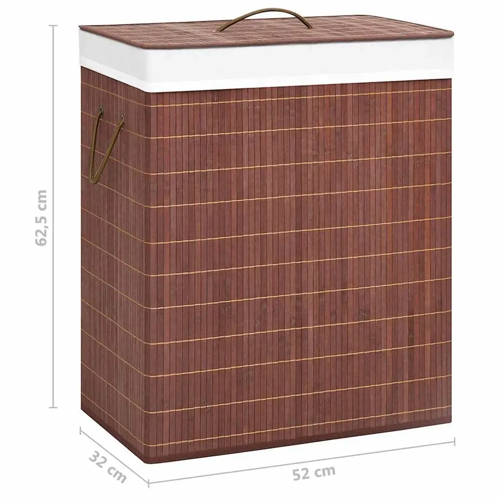 Bamboo Laundry Basket 2 Sections Brown Household Storage Organiser with Handles