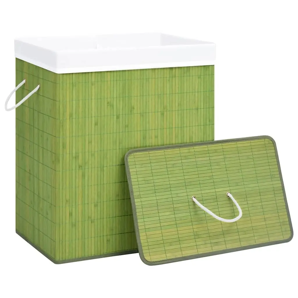 Bamboo Laundry Basket 2 Sections Green Household Organiser