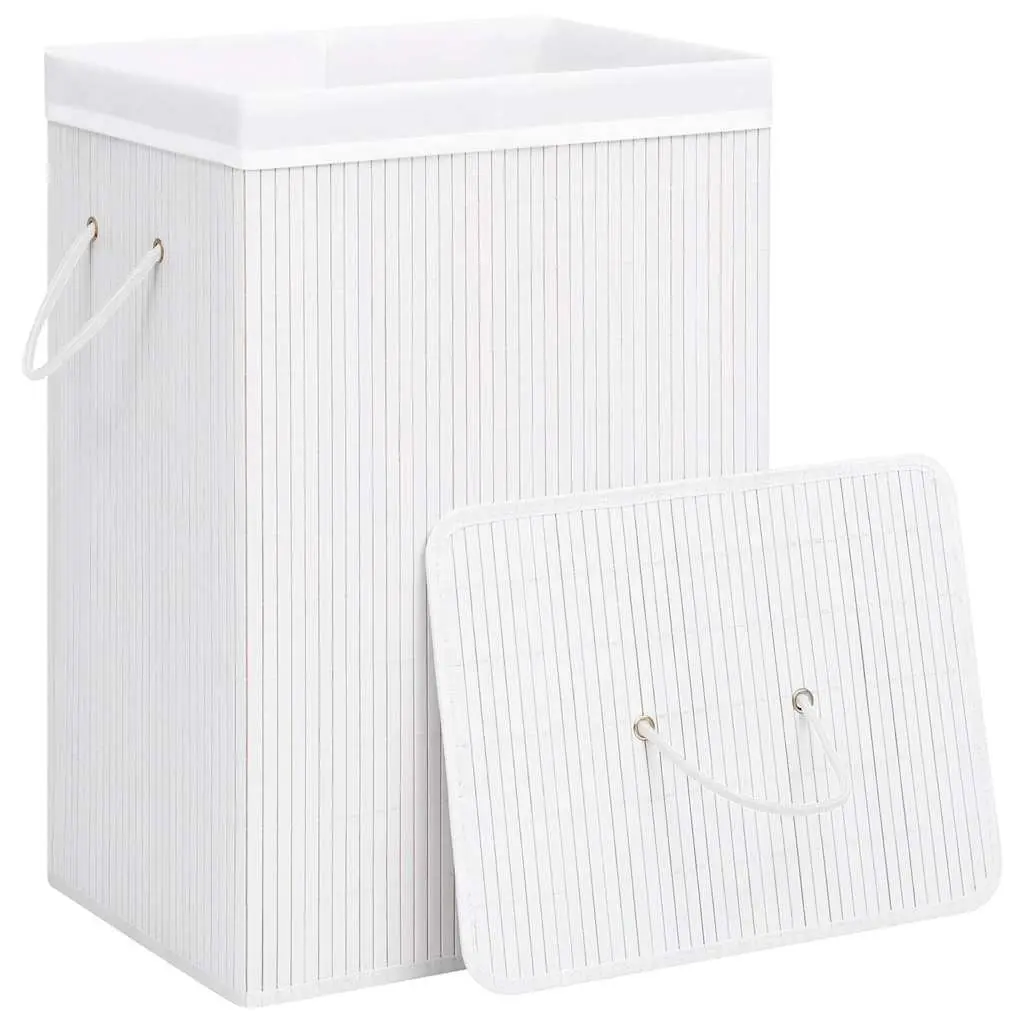 Bamboo Laundry Basket Household Storage Single Section Removable Liner Handles