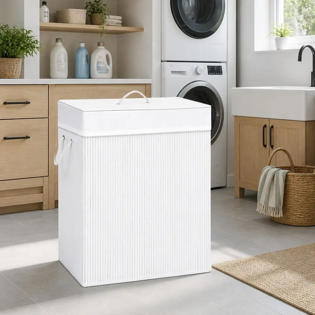 Bamboo Laundry Basket for Home Use White 83L