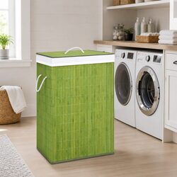 Bamboo Laundry Basket Single Section Storage Hamper Household Organiser Green