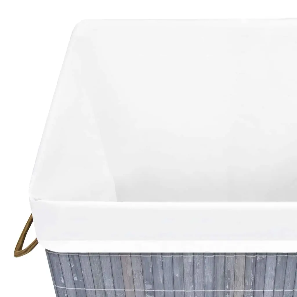 Bamboo Laundry Basket Single Section Grey Woven Fabric Liner Handles Storage
