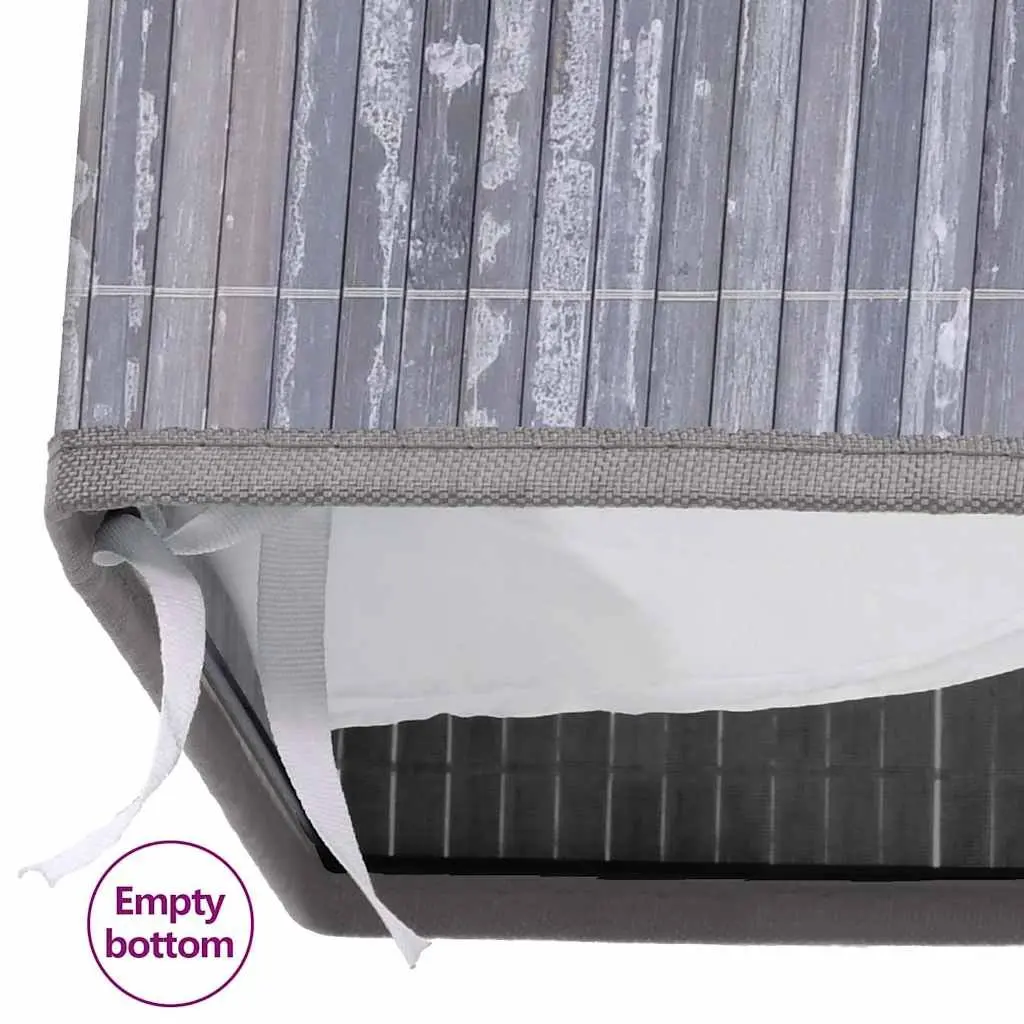 Bamboo Laundry Basket Single Section Grey Woven Fabric Liner Handles Storage