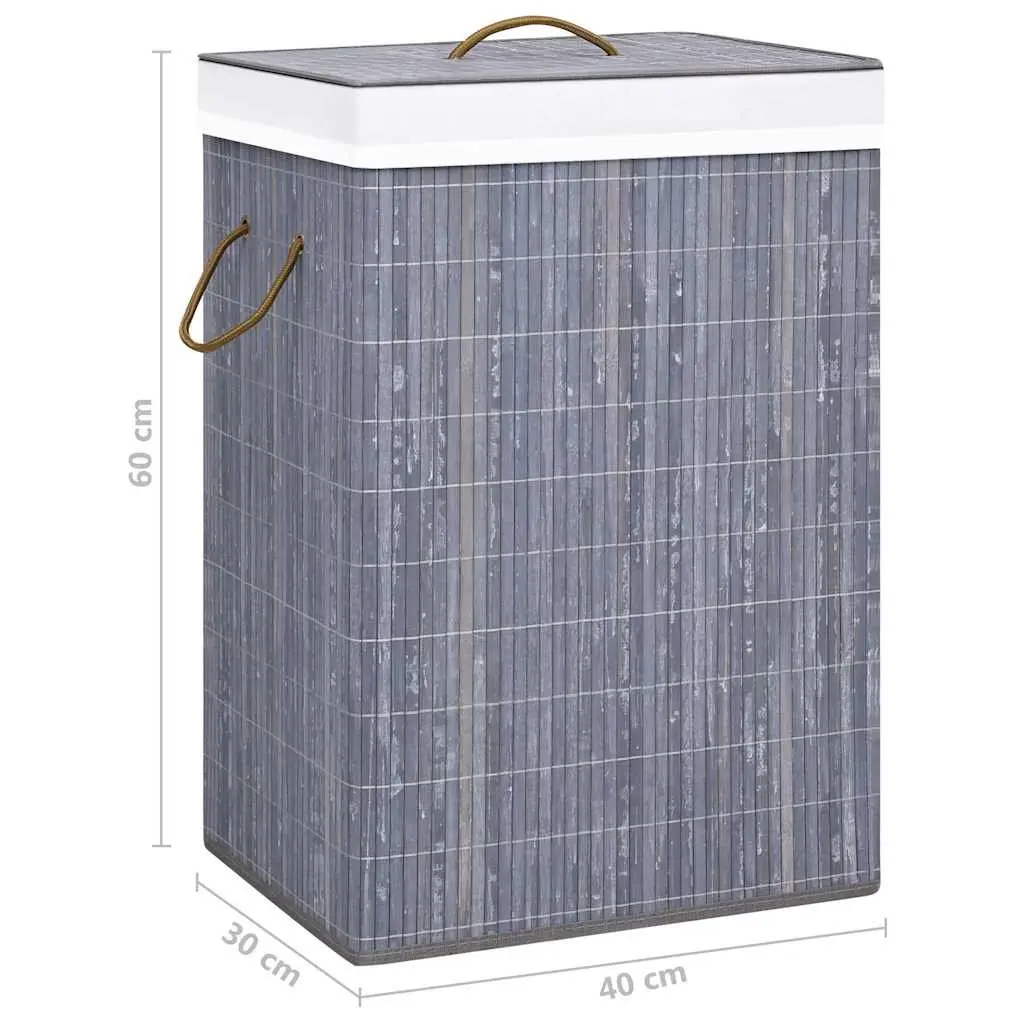 Bamboo Laundry Basket Single Section Grey Woven Fabric Liner Handles Storage
