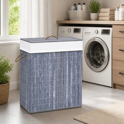 Bamboo Laundry Basket Single Section Grey 83L Household Storage Hamper with