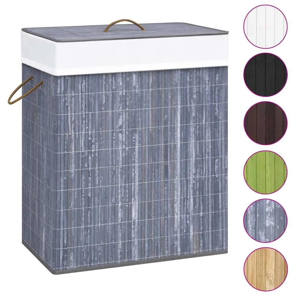 Bamboo Laundry Basket Household Storage Hamper Single Section Grey 83L