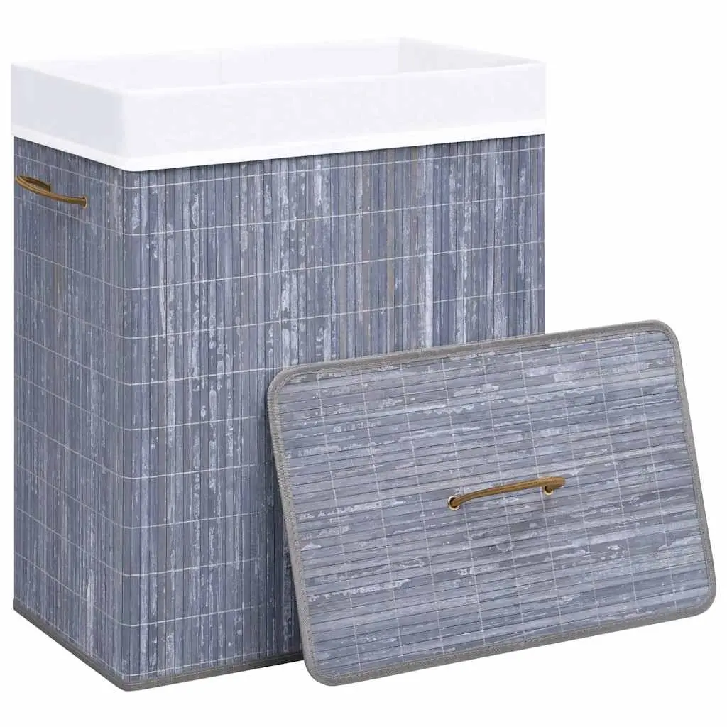 Bamboo Laundry Basket Household Storage Hamper Single Section Grey 83L