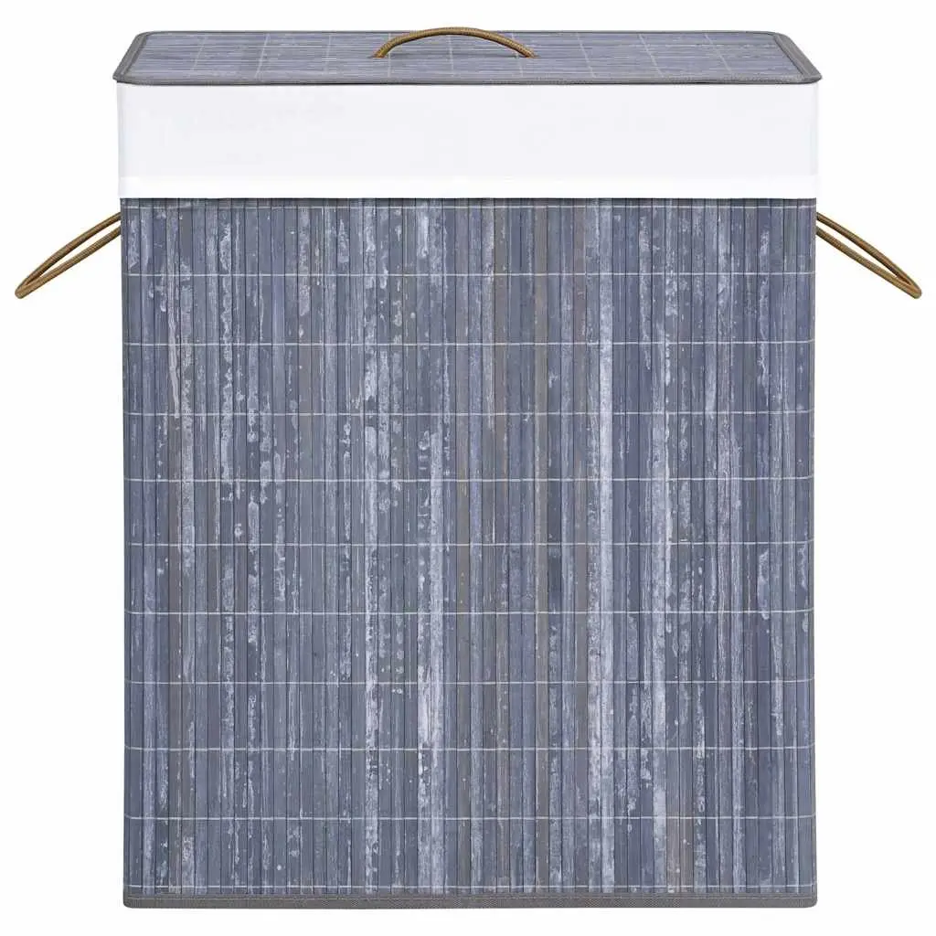 Bamboo Laundry Basket Household Storage Hamper Single Section Grey 83L