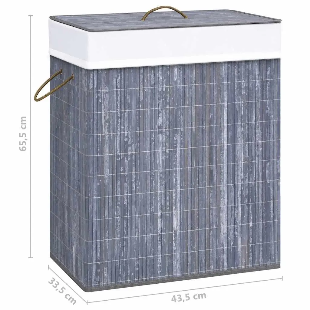 Bamboo Laundry Basket Household Storage Hamper Single Section Grey 83L