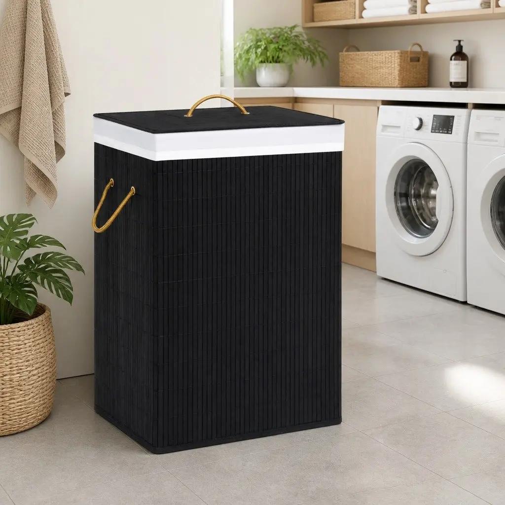 Black Bamboo Laundry Basket with Liner