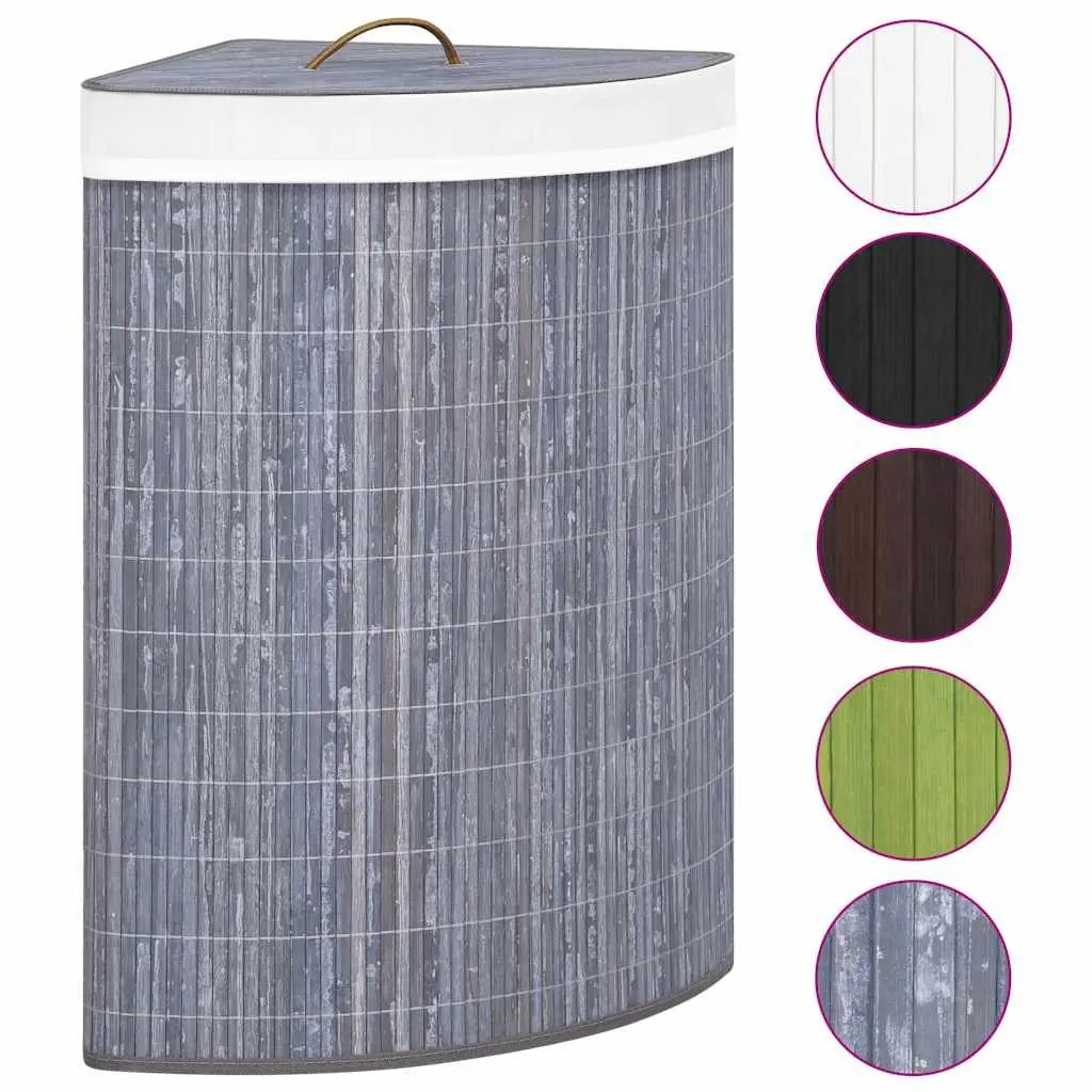 Bamboo Corner Laundry Basket Grey 60L Household Storage Hamper Removable Liner