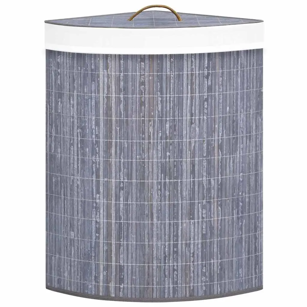 Bamboo Corner Laundry Basket Grey 60L Household Storage Hamper Removable Liner