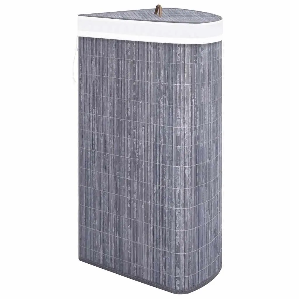 Bamboo Corner Laundry Basket Grey 60L Household Storage Hamper Removable Liner