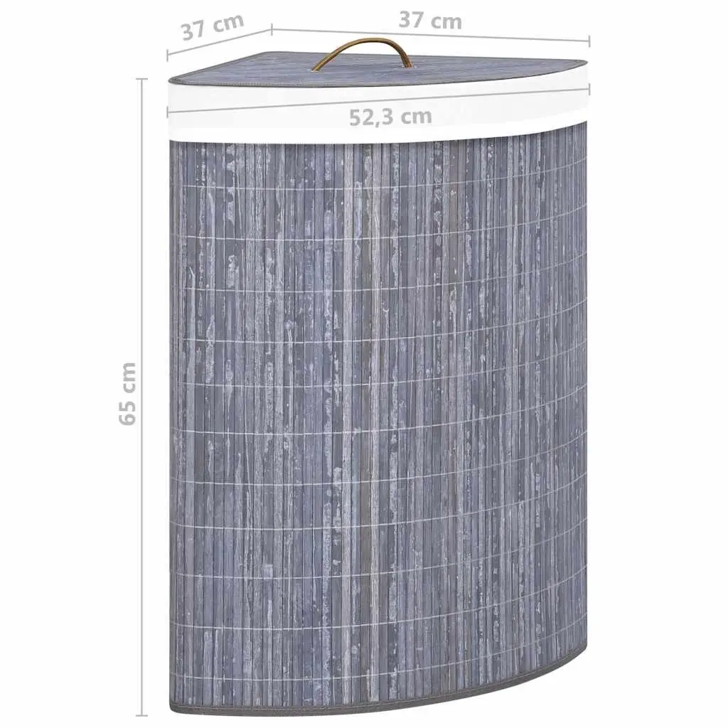 Bamboo Corner Laundry Basket Grey 60L Household Storage Hamper Removable Liner