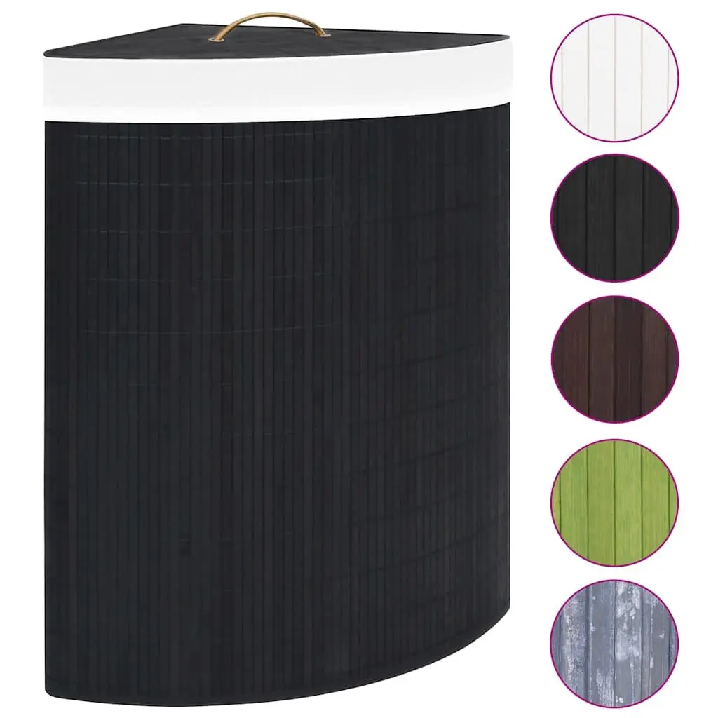 Bamboo Corner Laundry Basket Black 60L Bedroom Bathroom Storage Hamper