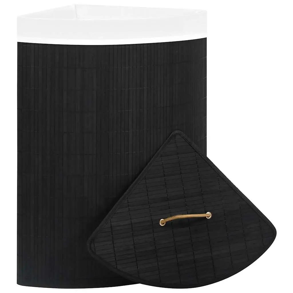 Bamboo Corner Laundry Basket Black 60L Bedroom Bathroom Storage Hamper