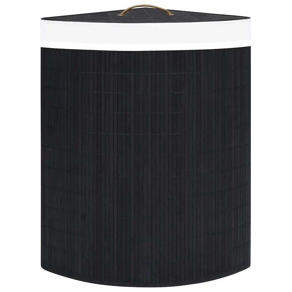 Bamboo Corner Laundry Basket Black 60L Bedroom Bathroom Storage Hamper
