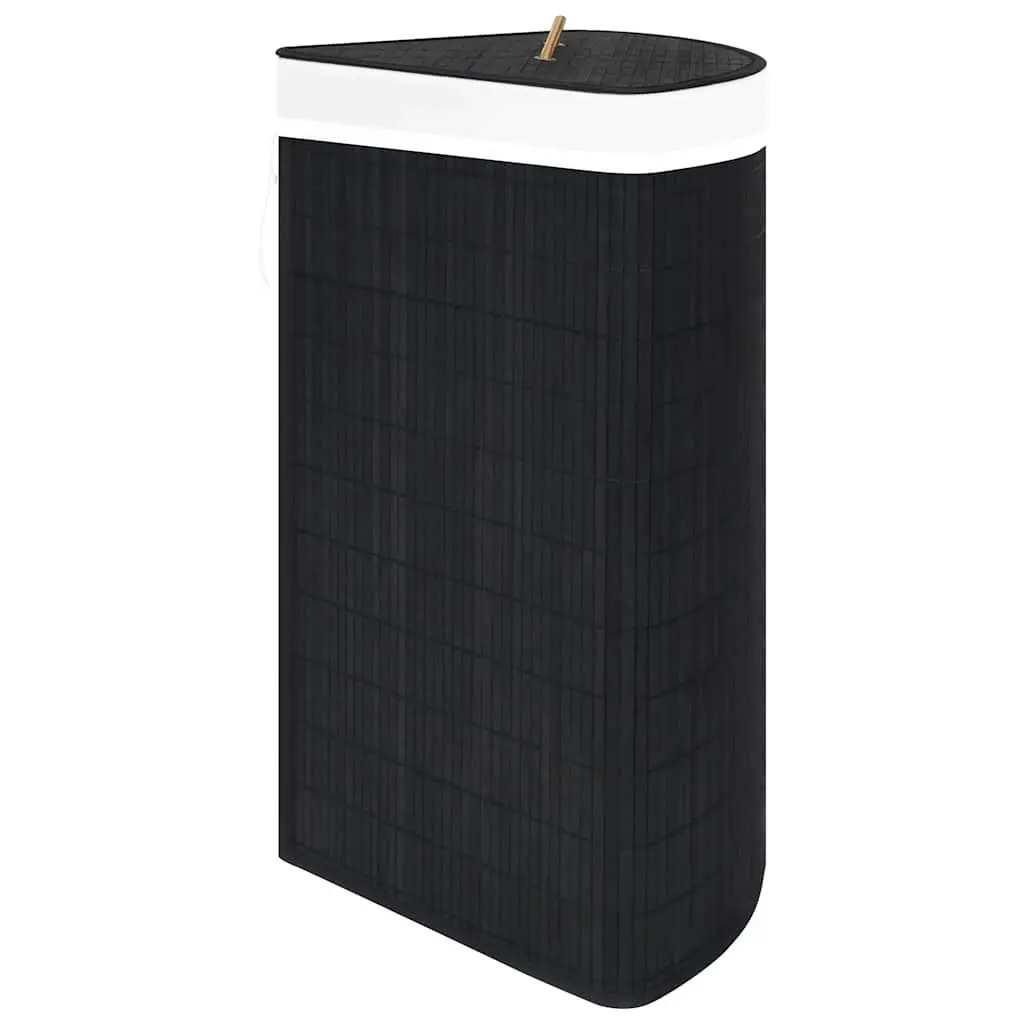 Bamboo Corner Laundry Basket Black 60L Bedroom Bathroom Storage Hamper