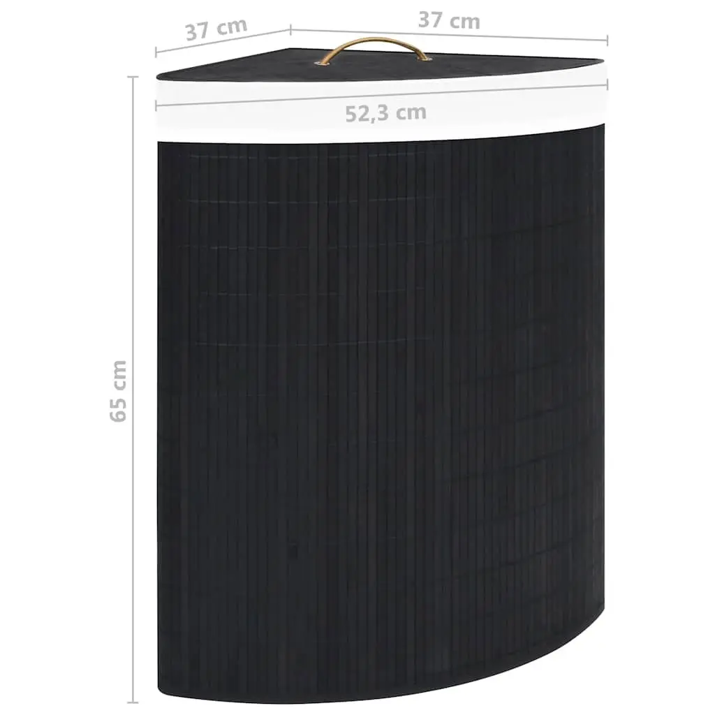 Bamboo Corner Laundry Basket Black 60L Bedroom Bathroom Storage Hamper