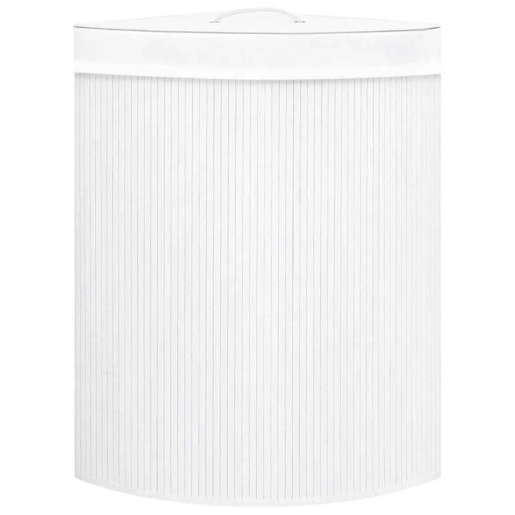 Bamboo Corner Laundry Basket White 60L Storage Hamper Removable Liner Handle