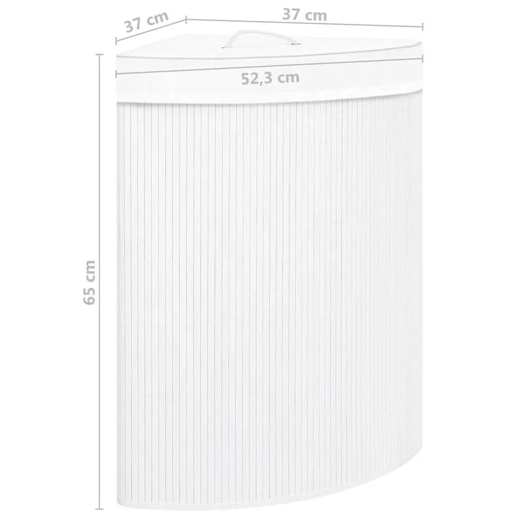 Bamboo Corner Laundry Basket White 60L Storage Hamper Removable Liner Handle