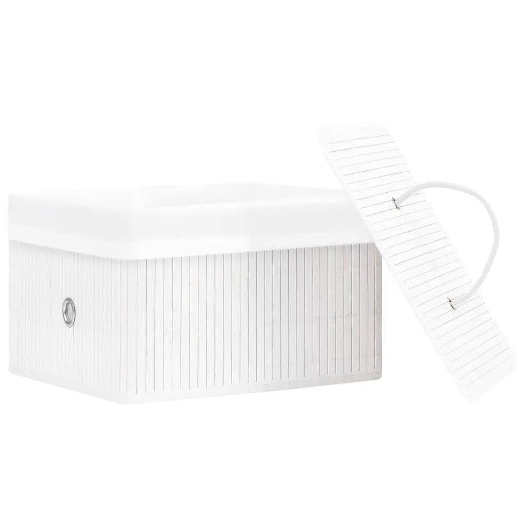Bamboo Storage Boxes for Wardrobe and Shelf Organization White Foldable 4 Piece