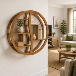 Yin Yang Shelf - Dimensions 80 x 17.5 x 80 cm, Teak Wood