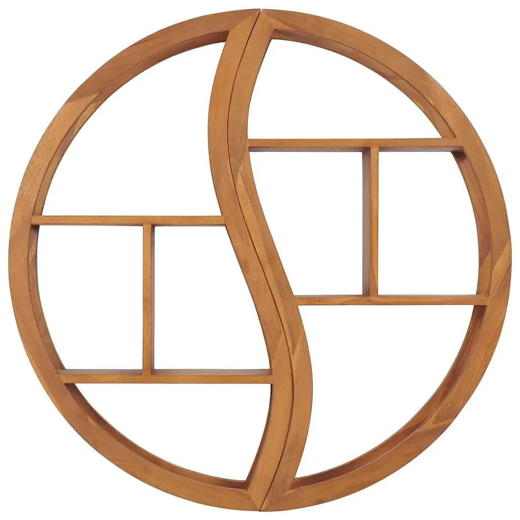 Yin Yang Wall Shelf Solid Wood Teak Storage Display Organizer 100cm Brown Home Decor