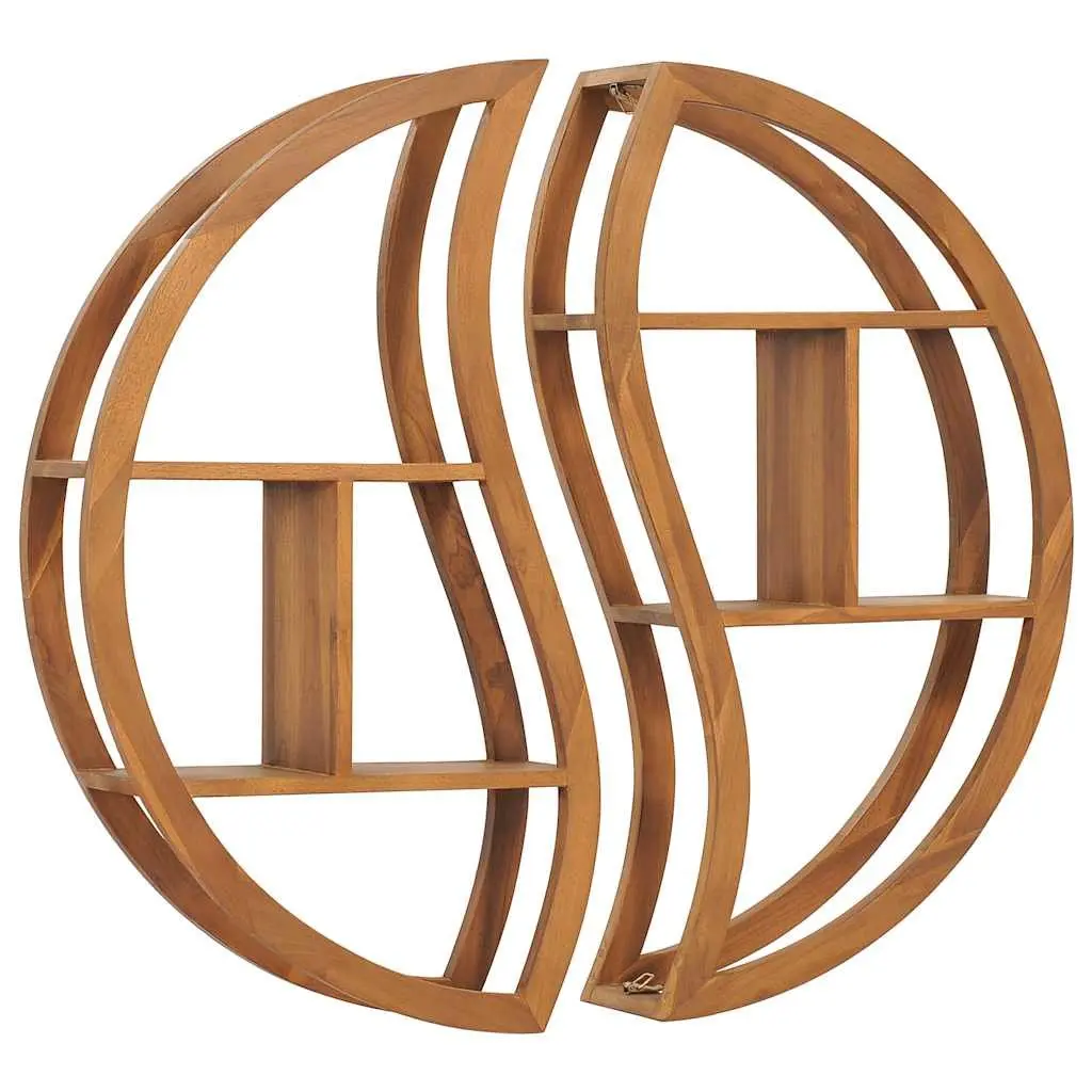 Yin Yang Wall Shelf Solid Wood Teak Storage Display Organizer 100cm Brown Home Decor
