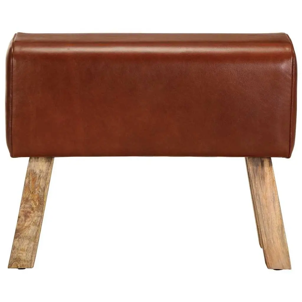 Gym Bok Bench 58 cm Brown Leather Seat Solid Wood Legs Padded Kitchen Dining