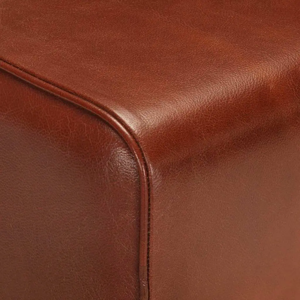 Gym Bok Bench 58 cm Brown Leather Seat Solid Wood Legs Padded Kitchen Dining