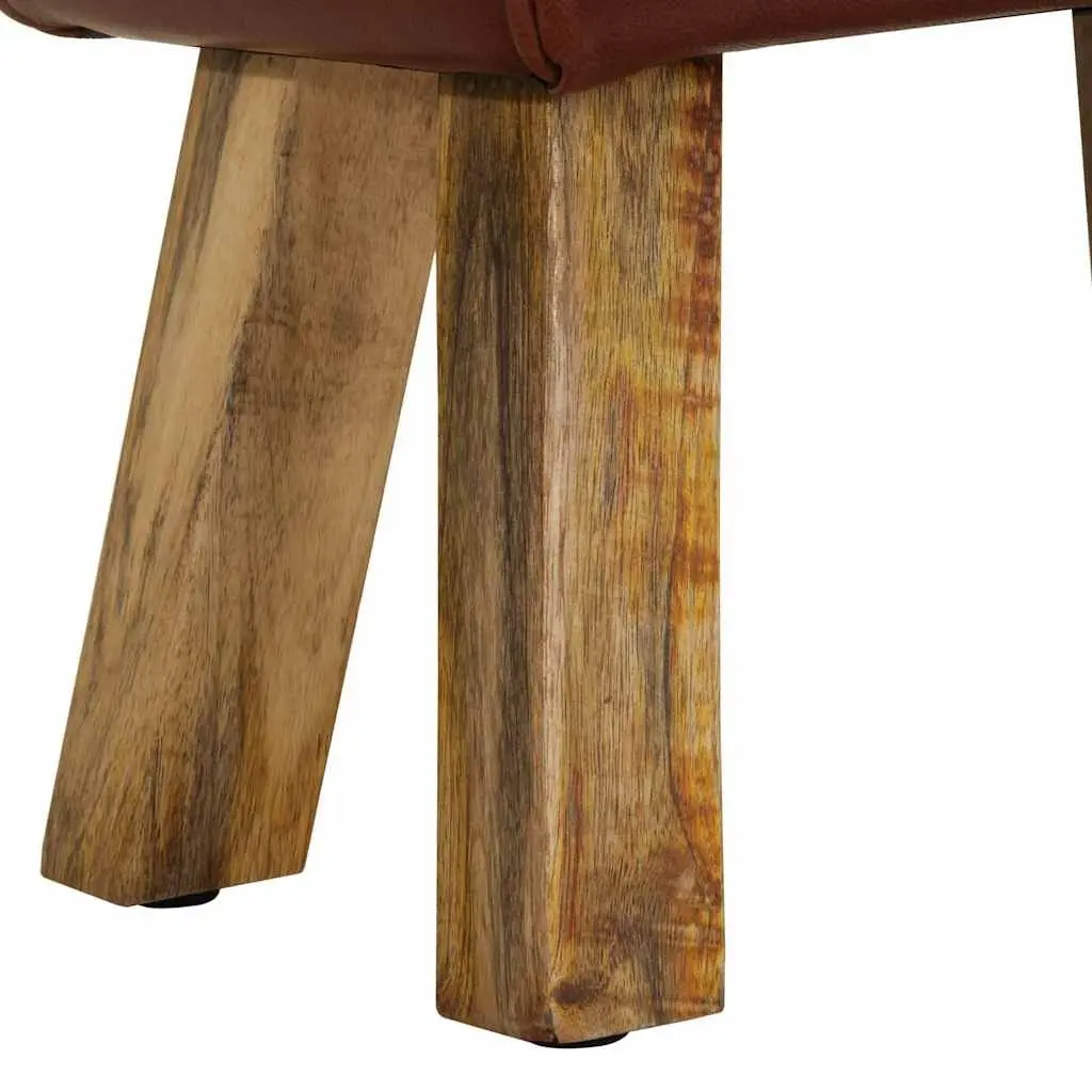 Gym Bok Bench 38cm Brown Leather Seat Solid Mango Wood Legs Padded Kitchen
