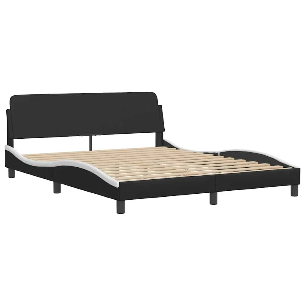 Queen Bed Frame Black White Faux Leather Headboard Bedroom Furniture 152x203cm