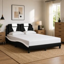 Double Bed Frame with Headboard Faux Leather White Black 137x190 cm Bedroom