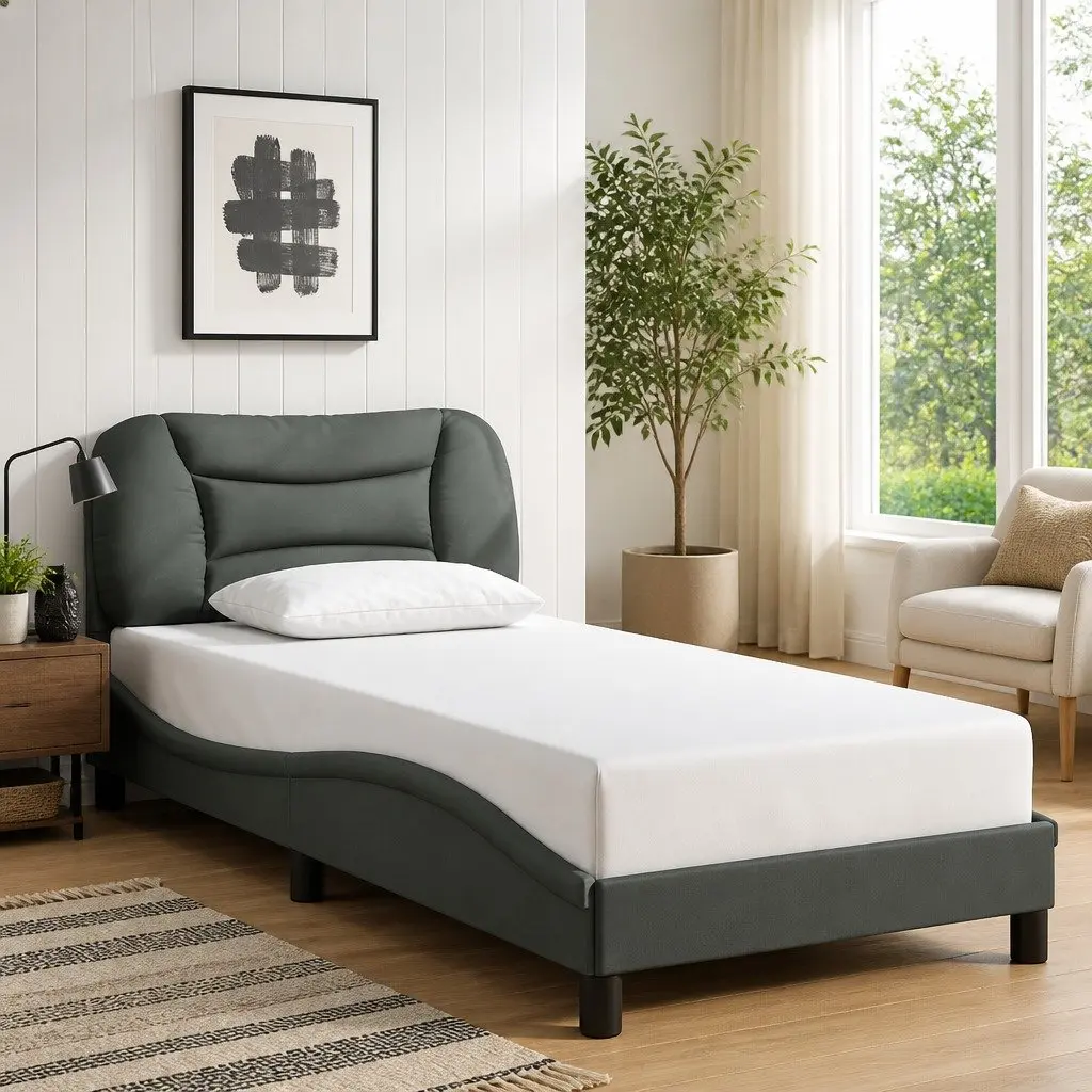 Fabric Bed Frame with Headboard for Bedroom Grey 90 x 190 cm