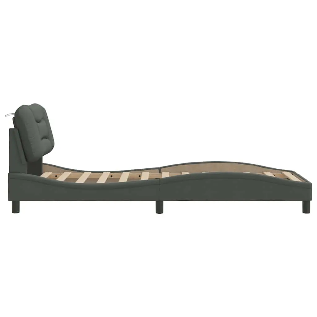 Fabric Bed Frame with Headboard for Bedroom Grey 90 x 190 cm