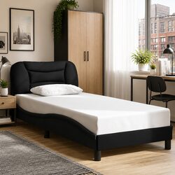 Black Bed Frame with Foam-Filled Headboard 90x190 cm