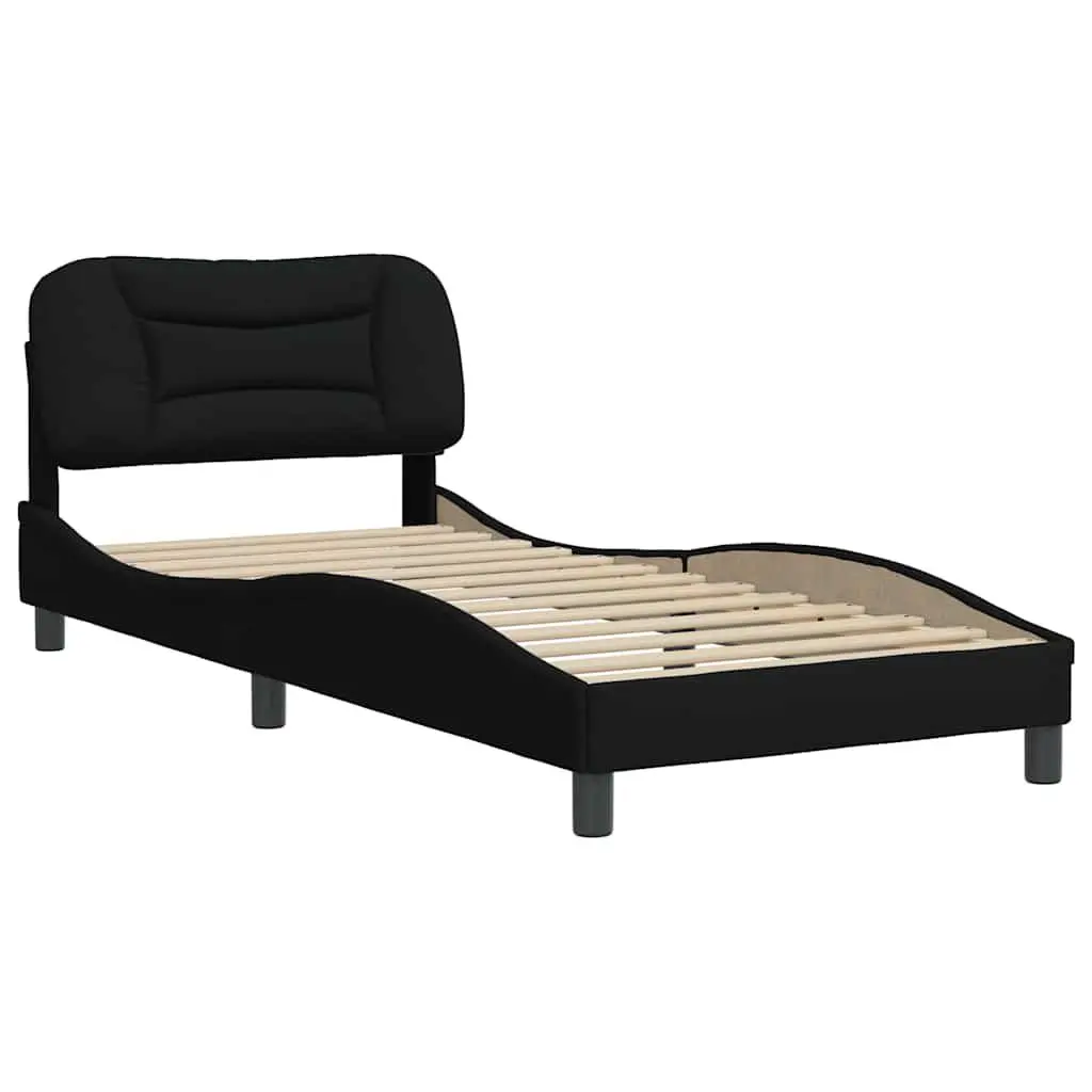 Black Bed Frame with Foam-Filled Headboard 90x190 cm