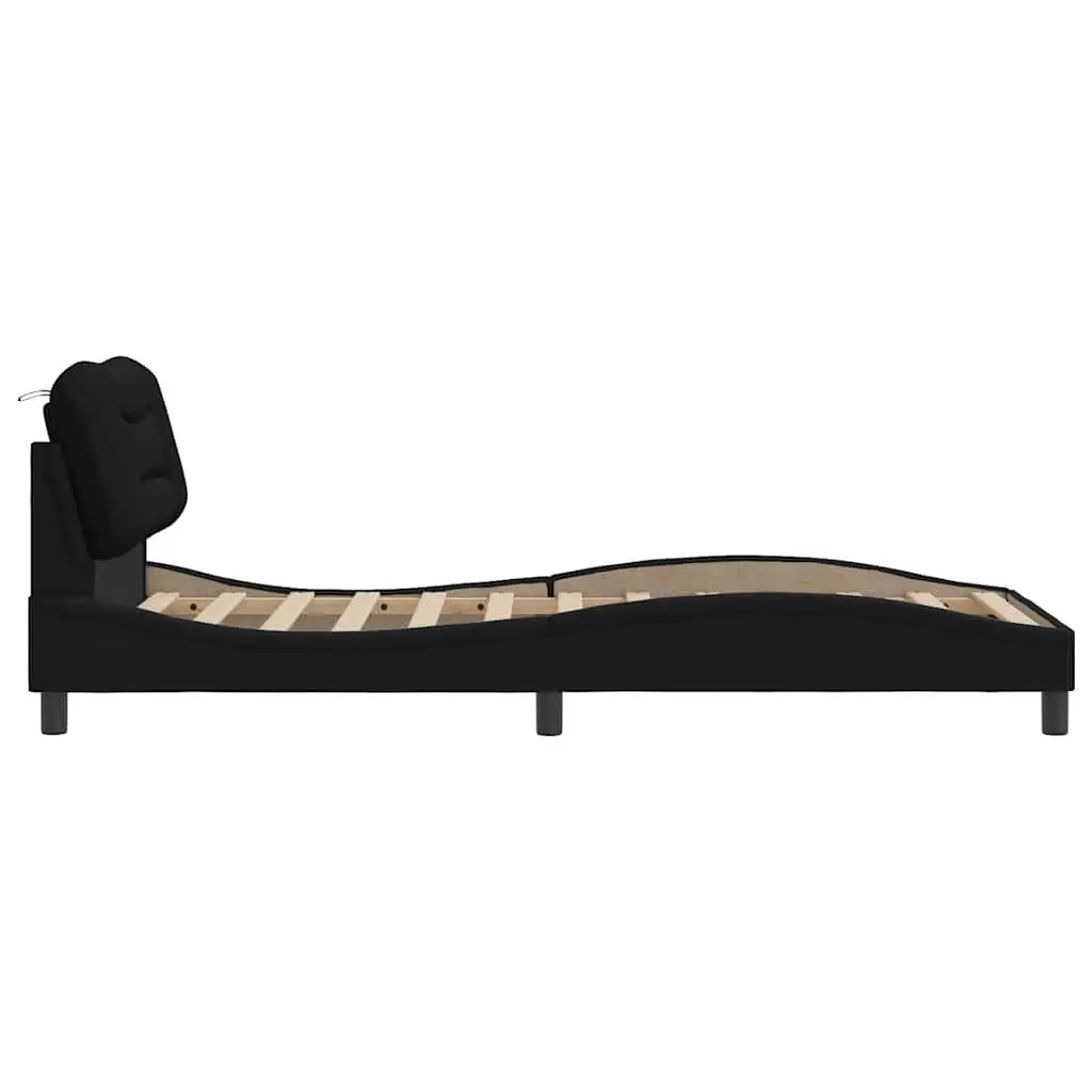 Black Bed Frame with Foam-Filled Headboard 90x190 cm