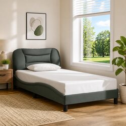 King Single Bed Frame 107x203cm with Grey Upholstered Headboard