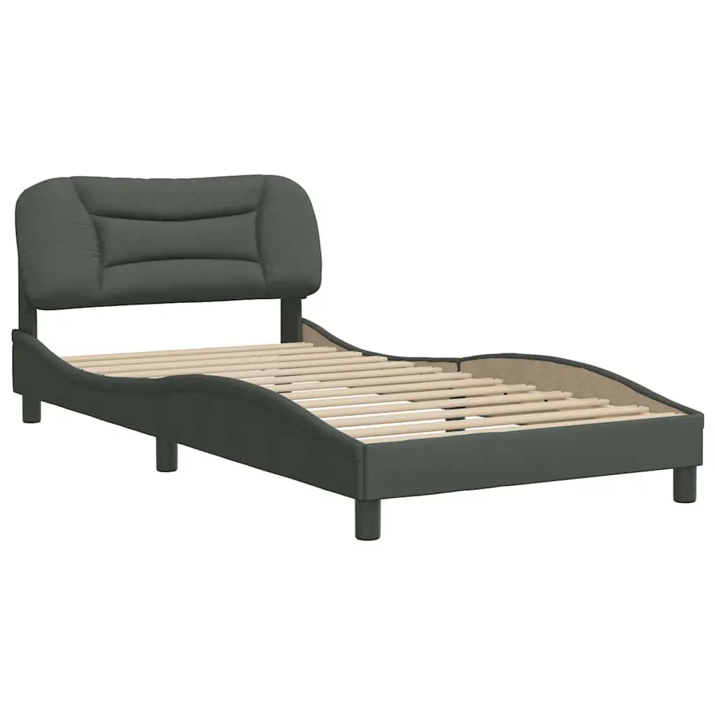 King Single Bed Frame 107x203cm with Grey Upholstered Headboard