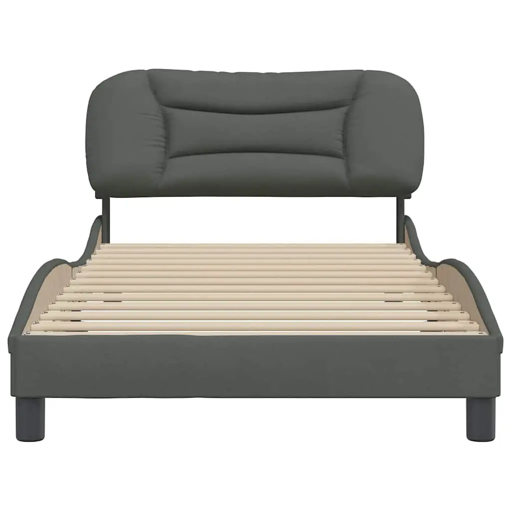 King Single Bed Frame 107x203cm with Grey Upholstered Headboard