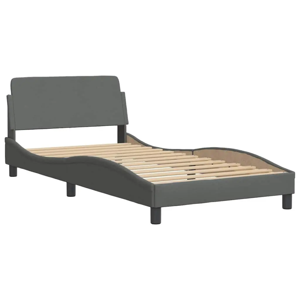 King Single Bed Frame 107x203cm with Grey Upholstered Headboard